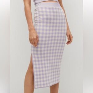 MNG Women's Classic Lavender White Gingham Knit Sweater Pencil Slit Skirt